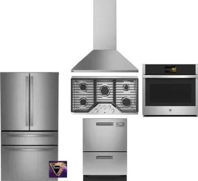 5 Piece Package Includes Refrigerator, Cooktop, Wall Oven, Hood And Dishwasher